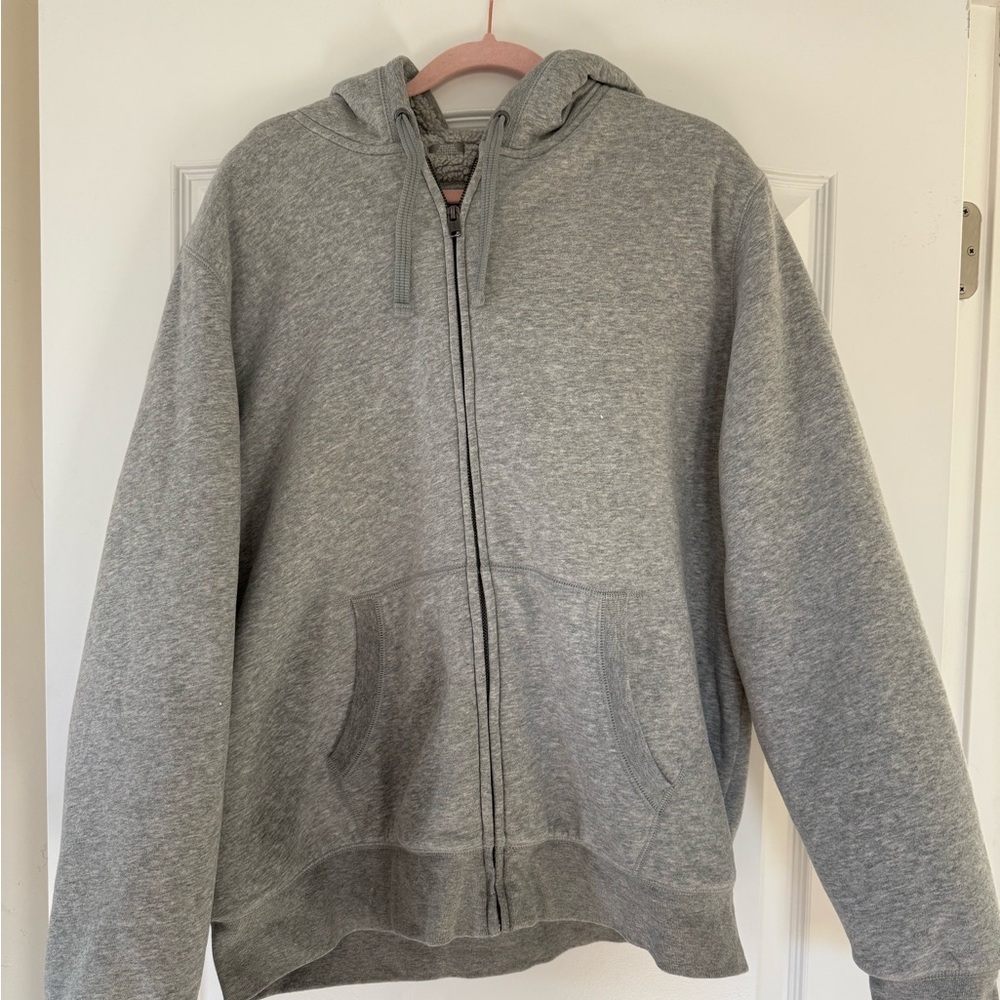 Gray Zip-Up Sherpa Lined Hoodie